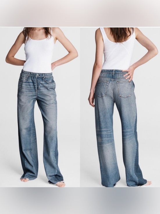 rag & bone Denim - Rag & Bone Miramar Wide Leg Terry Cotton Jeans in Light Blue Size XXS